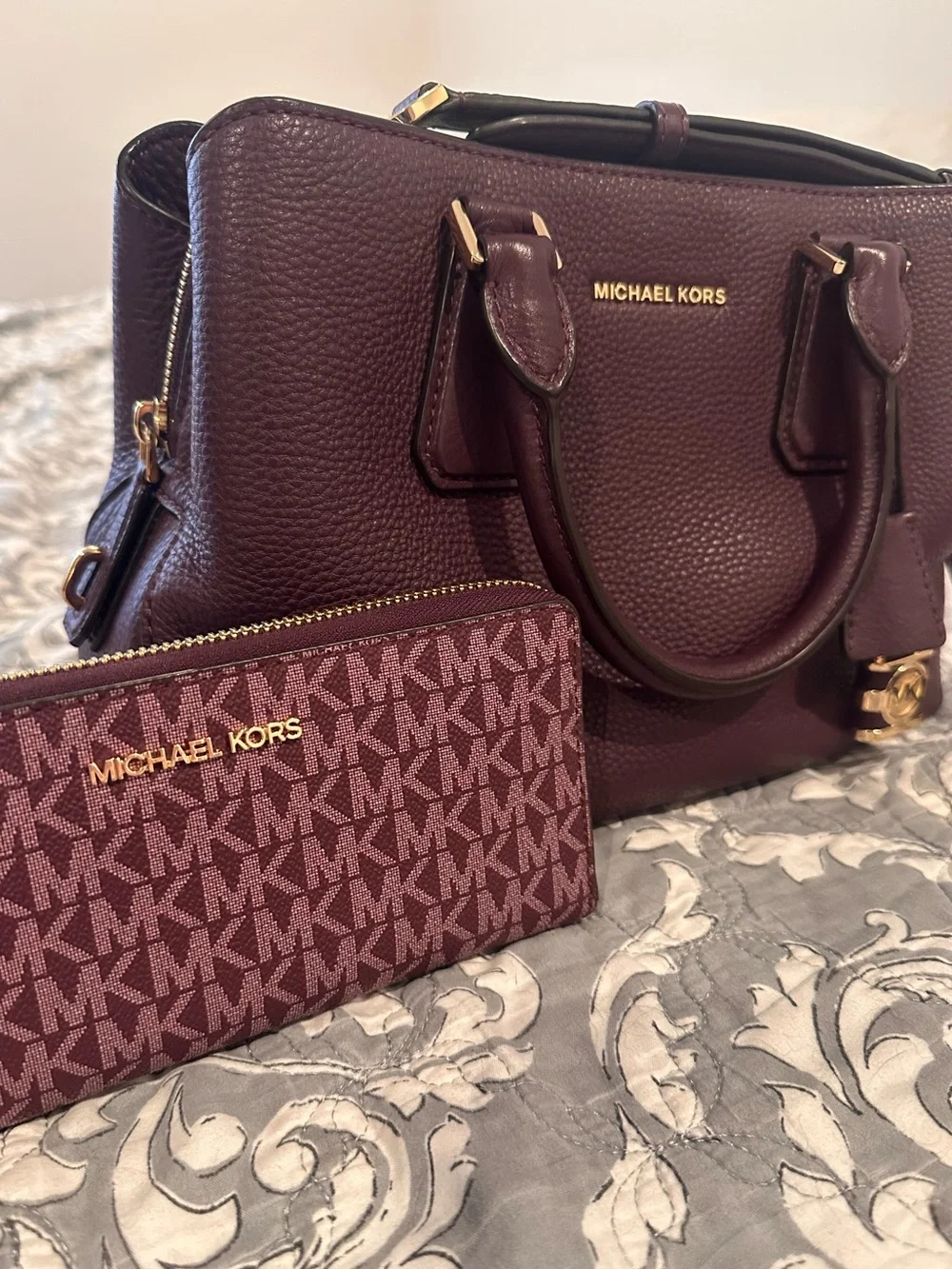 Michael Kors Deep Plum Pebbled Leather Satchel & Wallet